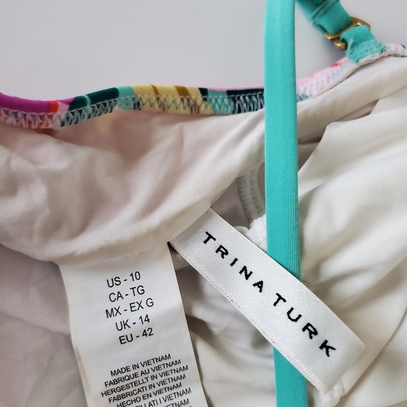 Trina Turk Pink and Yellow One Piece Swimsuit with Plunging V-neckline - Picture 7 of 7